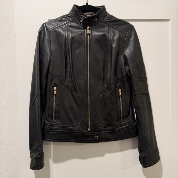 Laundry By Shelli Segal Jackets & Blazers - Laundry By Shelli Segal Black Leather Jacket with Gold Accents